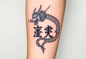 Chinese dragon with two kanjis in front tattoo idea