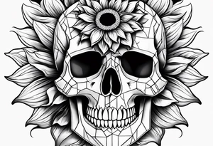 Sunflower, skull, puzzle pieces of face with skin tattoo idea