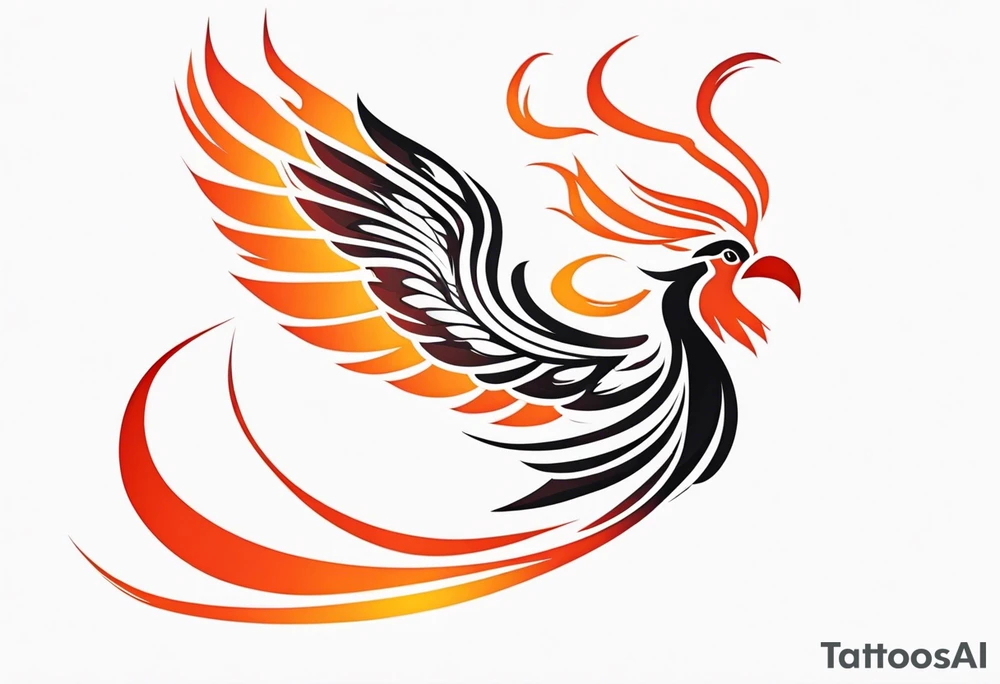 tribal pheonix with long tail curling tattoo idea