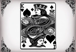 one playing card with both queen of hearts and king of spades tattoo idea