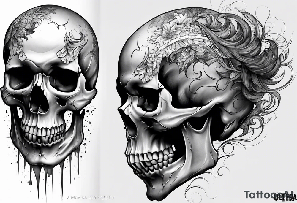Male skull decaying side view hair tattoo idea