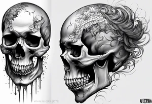 Male skull decaying side view hair tattoo idea