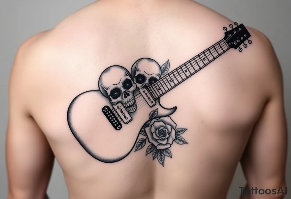 Electric guitar with skulls and roses on it tattoo idea