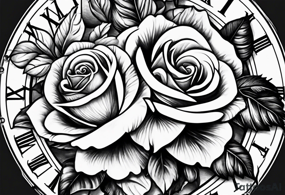 Roses and clock tattoo idea