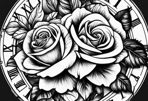 Roses and clock tattoo idea