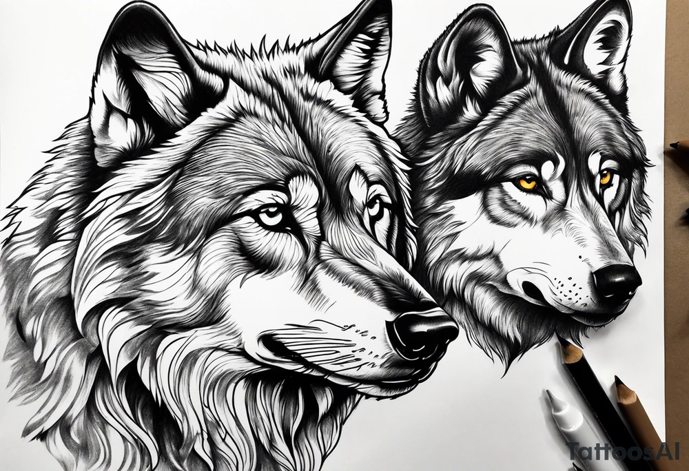 wolf looking into its own water reflection tattoo idea