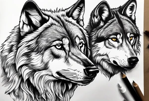 wolf looking into its own water reflection tattoo idea