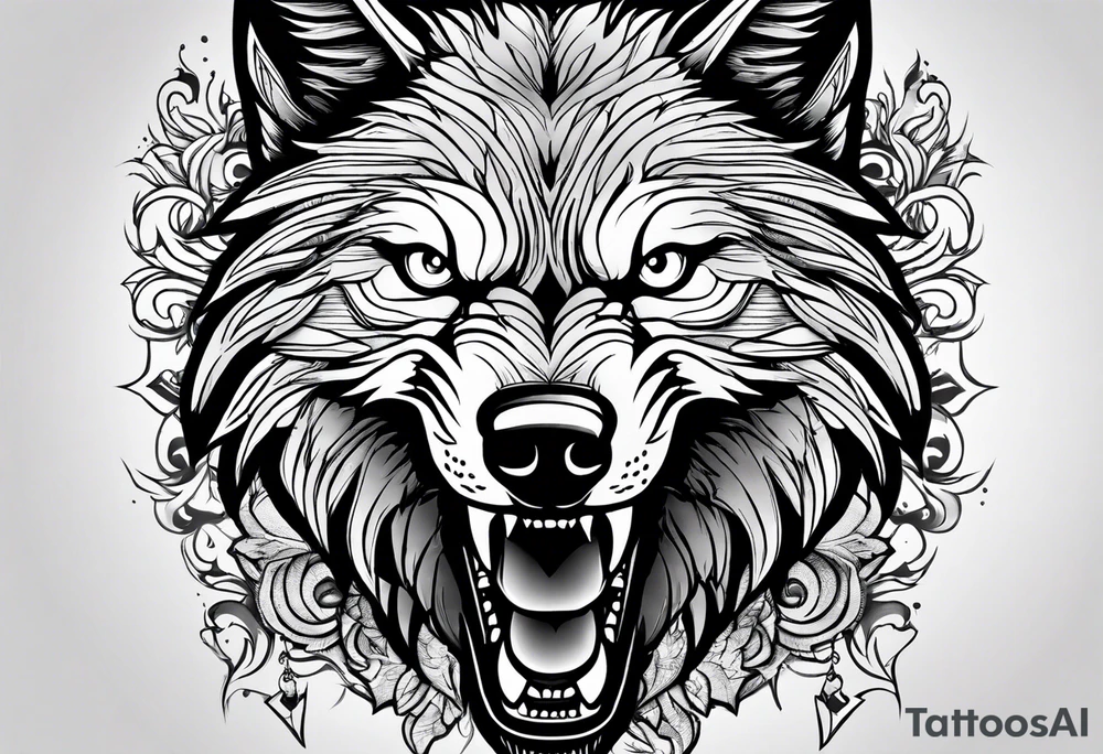angry alpha wolf tattoo idea