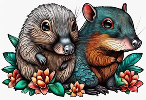 Australian Platypus, Echidna, Wombat & pygmy Sugar Glider together tattoo idea