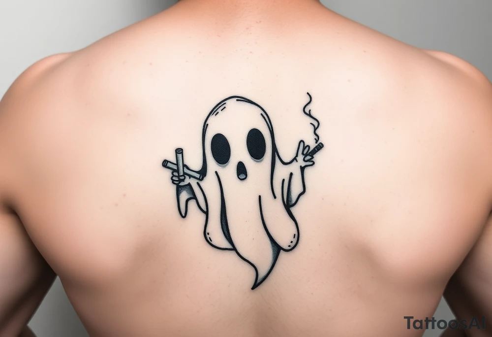 Cute ghost smoking a joint tattoo idea