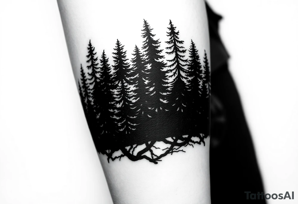 Coniferouse forest silhouette around the forearm a tattoo tattoo idea
