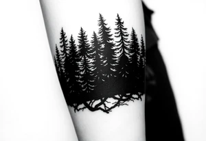 Coniferouse forest silhouette around the forearm a tattoo tattoo idea