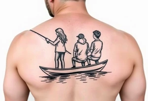 Dad fishing with 
1girl and 2 sons
With lake boat tattoo idea