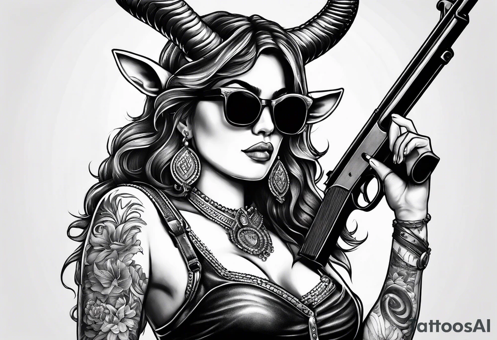 capricorn with sunglasses and shotgun tattoo idea