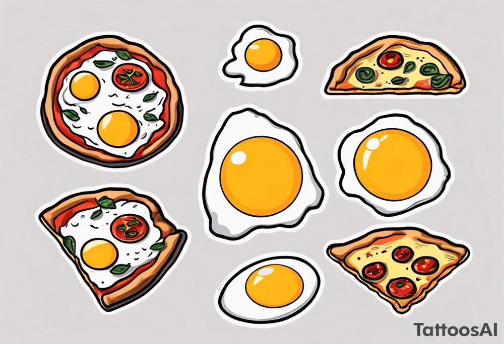 Pair fried eggs tattoo, where for the girl a small slice like a pizza triangular and for the guy the rest of the fried eggs tattoo idea