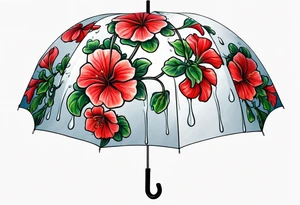 Upside down Umbrella with red geraniums with rain tattoo idea