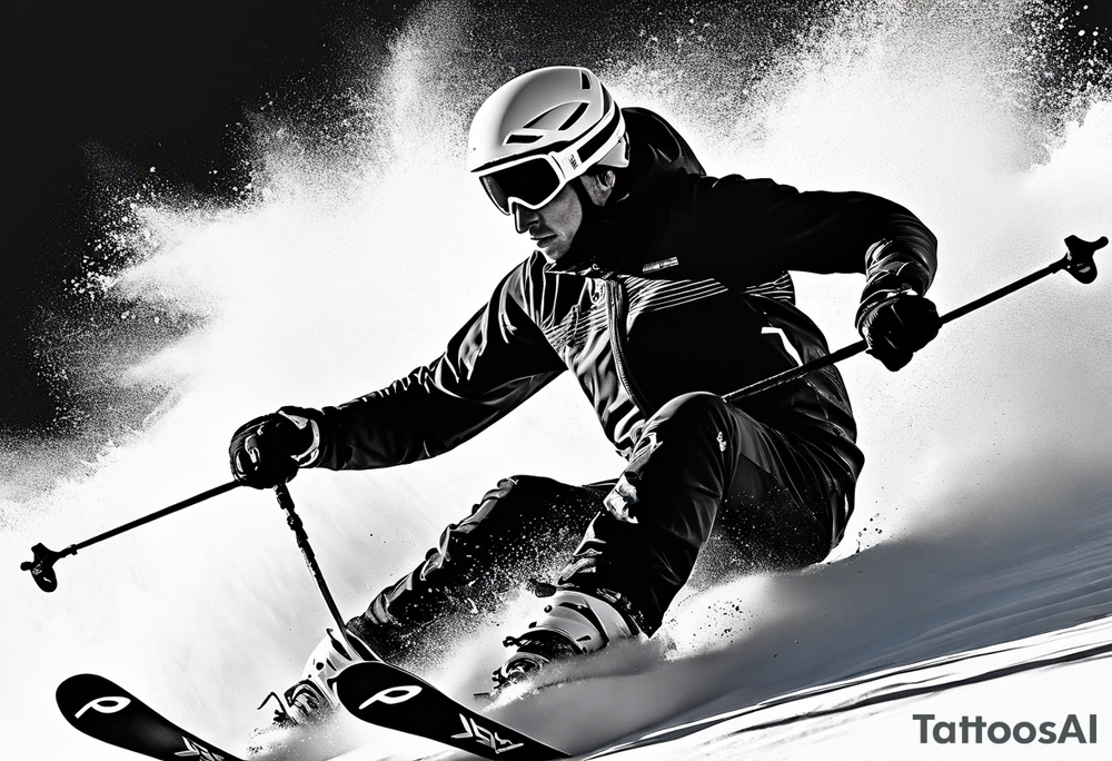Skier in motion, fine line, more abstract tattoo idea