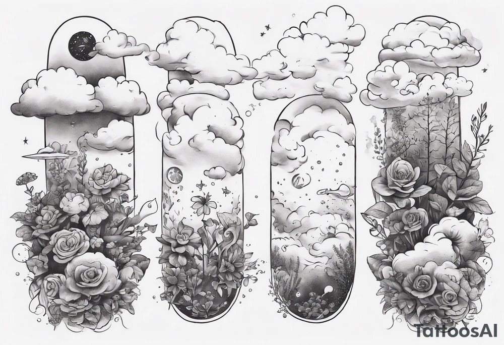 forearm tattoo of a cloud with little plants and the date 12.08.05 tattoo idea