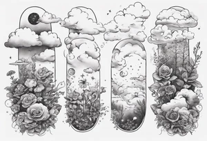 forearm tattoo of a cloud with little plants and the date 12.08.05 tattoo idea