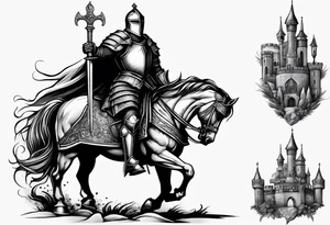 knight with heavy armor  and castle tattoo idea