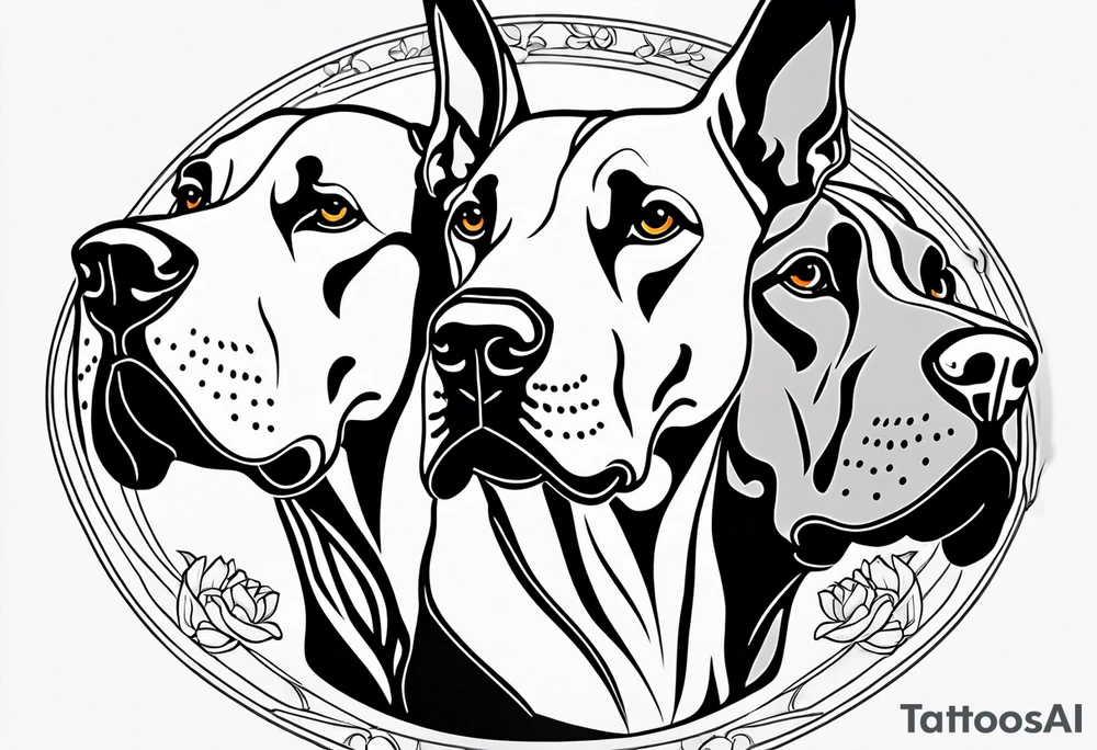 4 Great Dane heads together tattoo idea