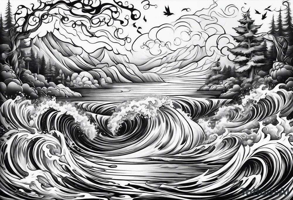 flowing water and fire tattoo tattoo idea