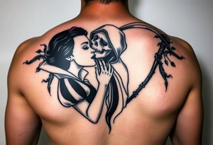 Snow white kiss or death with grim reaper tattoo idea