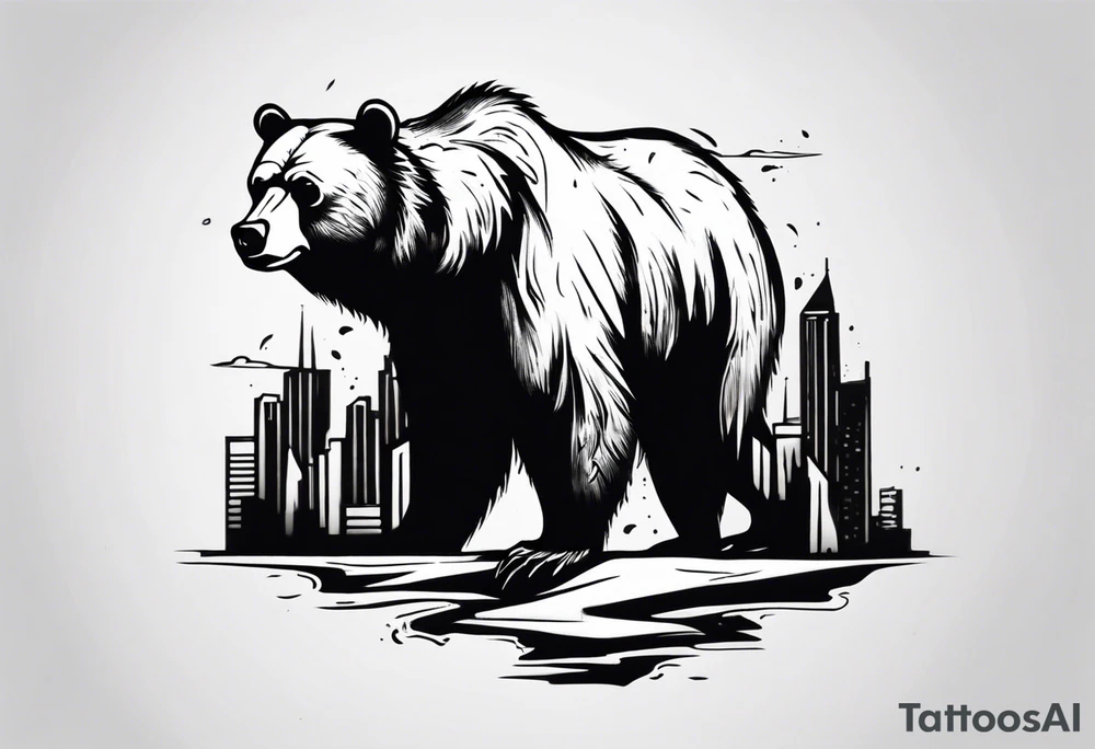 Serious bear coming up behind a city tattoo idea