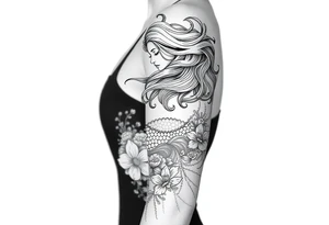 ethereal mermaid with flowing hair among coral and sea flowers tattoo idea