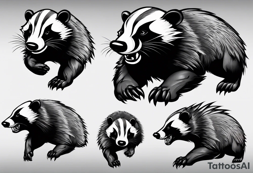 Draw me badger with aggressive full body, killer face with a smile, very long nails and he attacks like a Turkish gladiator to enemy and also he has very deadly looking. The only weapon is his braveness he fights with his nails. Everybody scares after their first sight. tattoo idea