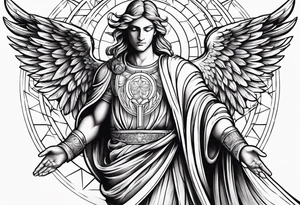 guardian angel with light backround for men tattoo idea