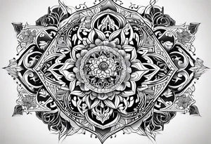 Arabic themed with fine line floral and geometric shapes tattoo idea