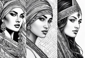 three women, side by side, young, old, middle-aged. women, weavers, godess of desteny. Moirens tattoo idea