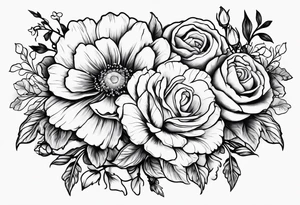 Roses, marigolds, cosmos, daisies, sweet peas tattoo idea