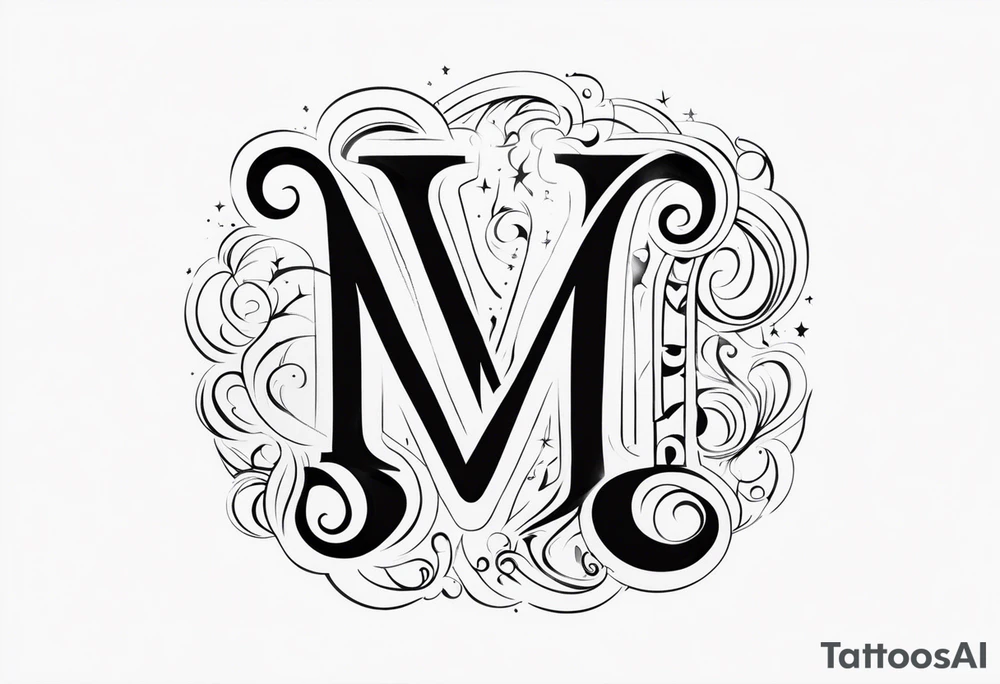 Moon and letter M tattoo idea