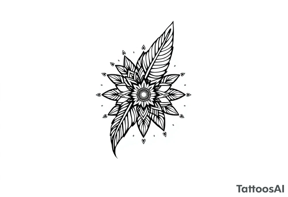 spiritual bold line feather indian mandala shaman tattoo idea