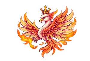 cute powerful majestic Phoenix with crown, surrounded by flames tattoo idea