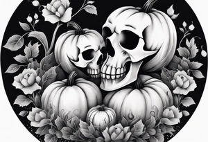 Carved pumpkin with skeletons kissing tattoo idea
