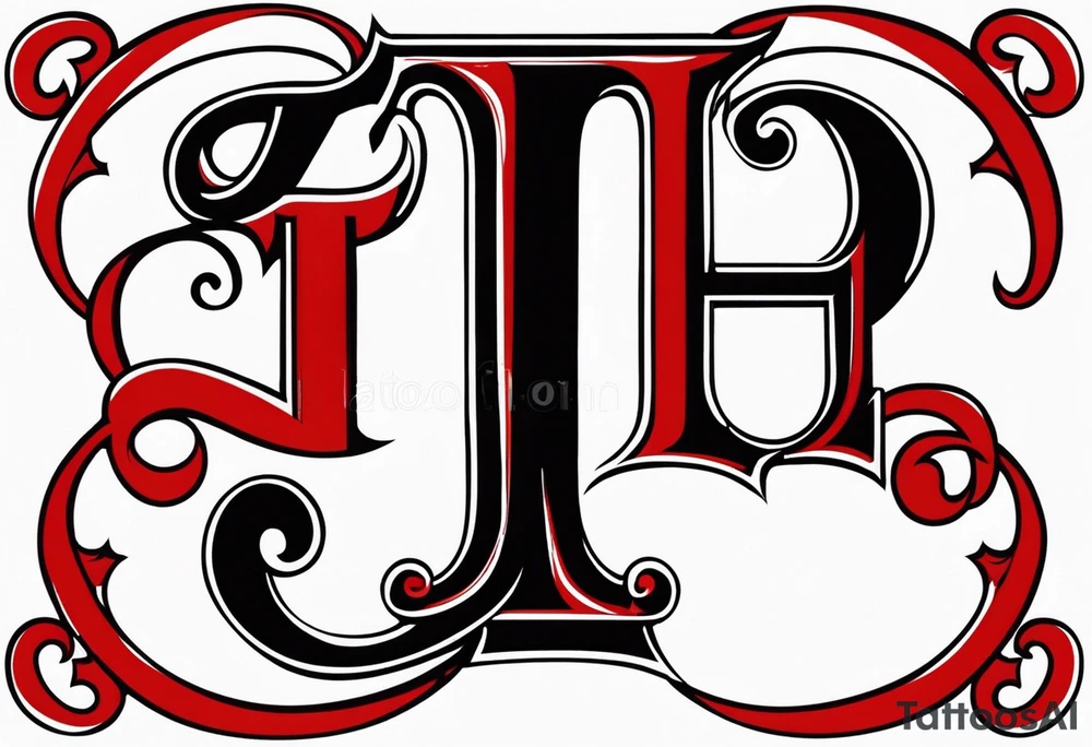 letter "T" in old english style, red and black colors only, 4k resolution, high quality tattoo idea