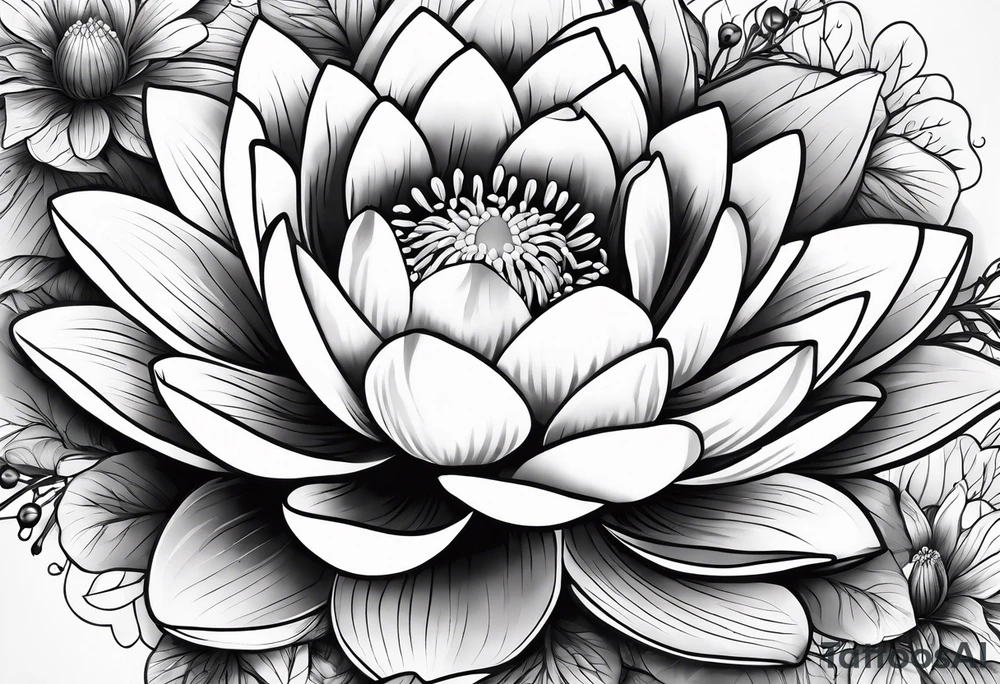 Water lily and holly berry birth flowers intertwined tattoo idea