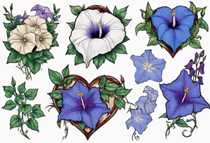 Morning glory and larkspur in a heart tattoo idea