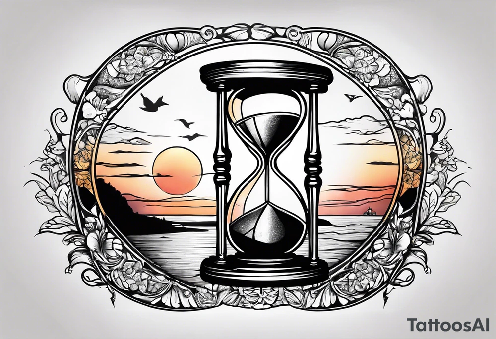 hourglass grandfather memorial sunset simple design tattoo idea