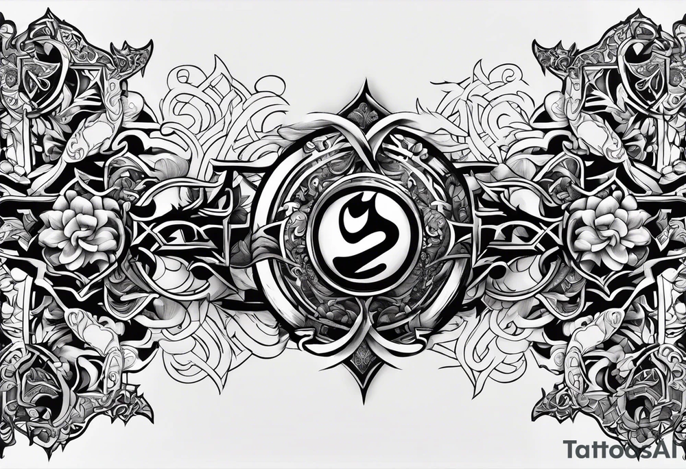 the letters A R in the middle of a ninja headband tattoo idea