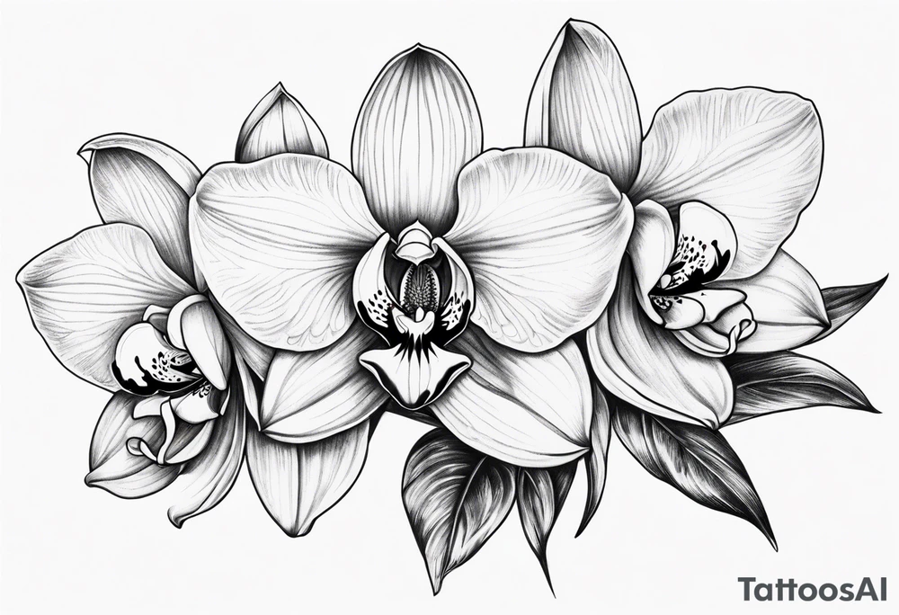 Cymbidium orchid with a rose on each side tattoo idea