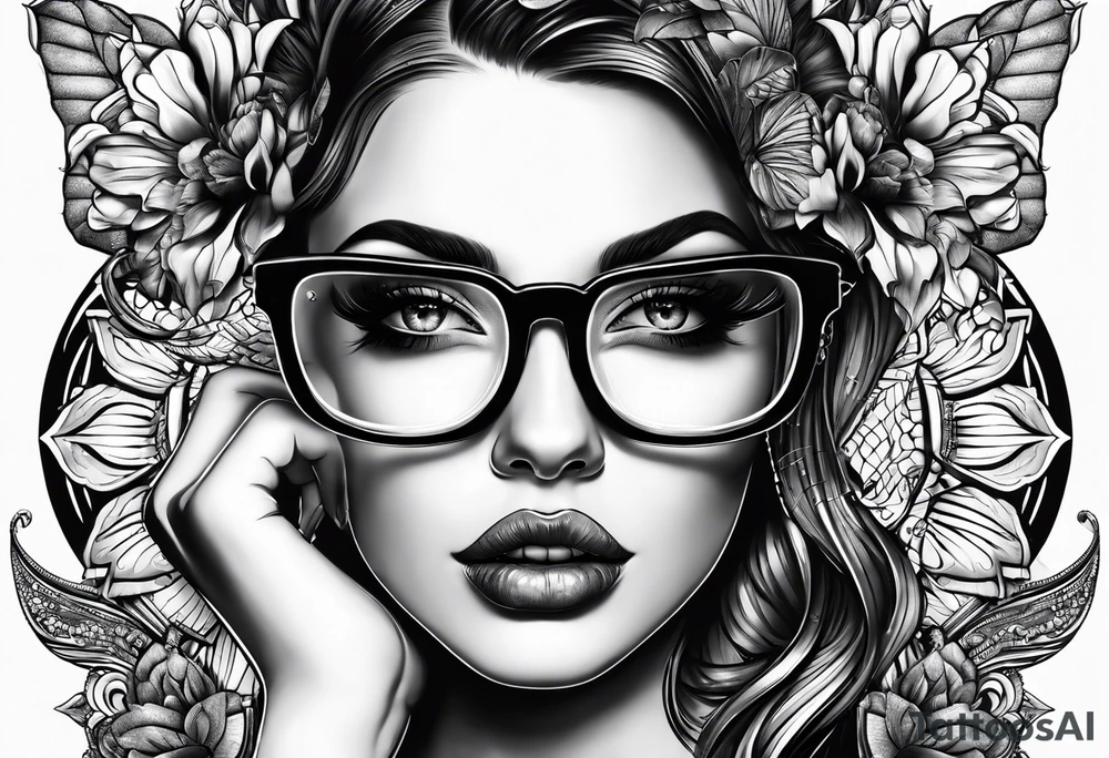 Life finds a way saying add glasses to woman tattoo idea