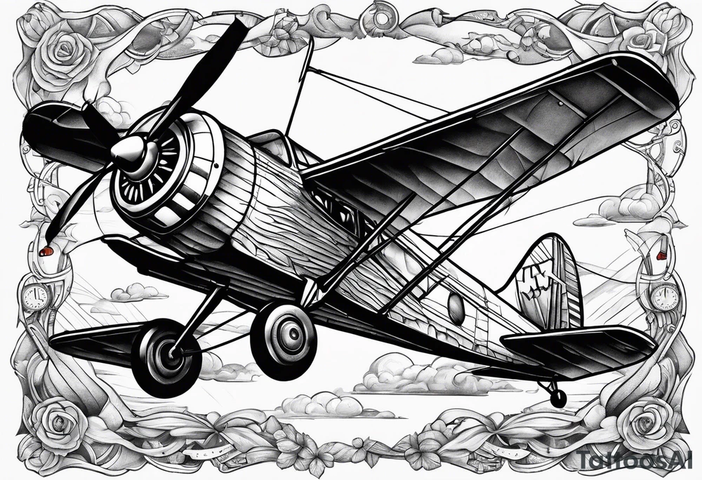sketch of adventure plane in perspective from the above tattoo idea