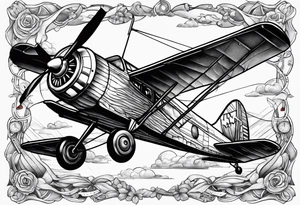 sketch of adventure plane in perspective from the above tattoo idea