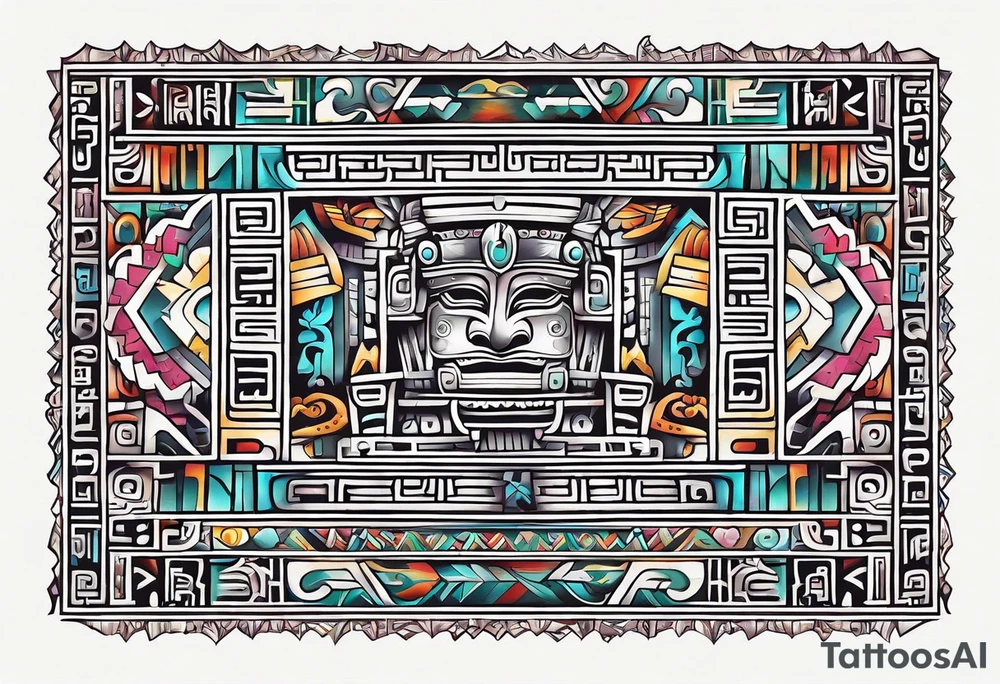 Colorful Mayan hieroglyph tattoo idea