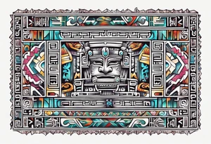 Colorful Mayan hieroglyph tattoo idea