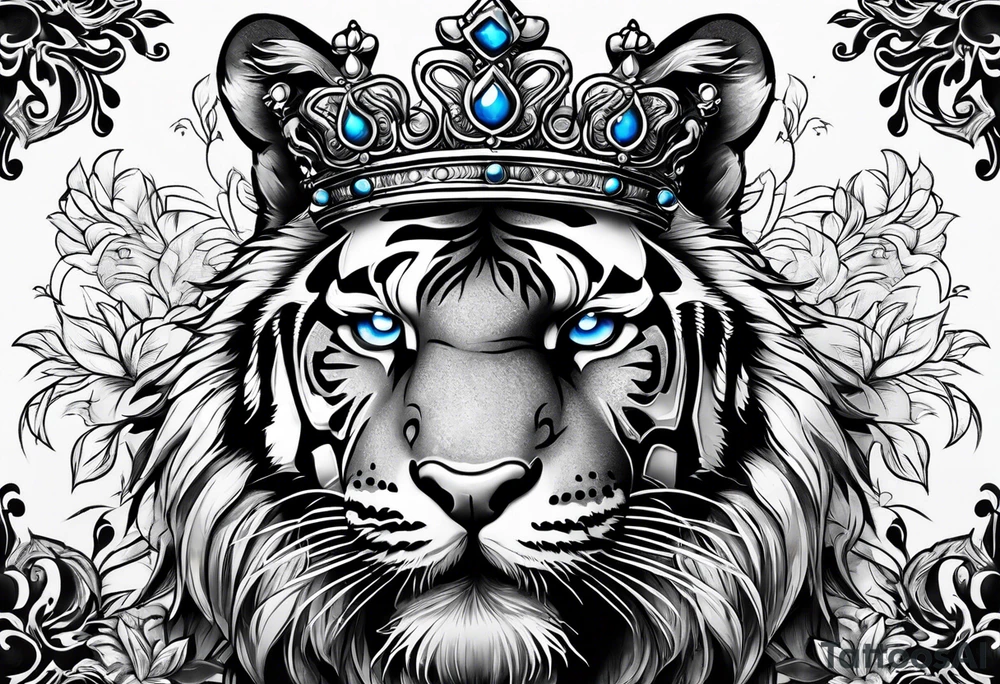 Tiger wearing crown with blue eyes. tattoo idea